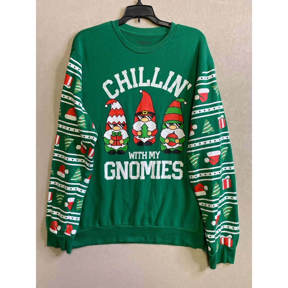 Hybrid Apparel Chillin With My Gnomies Christmas Sweatshirt Green Mens XL